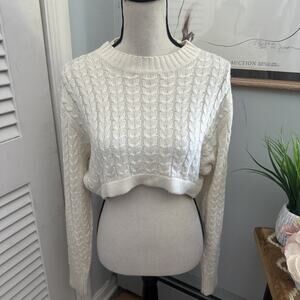 DANIELLE BERNSTEIN Womens Sweater Small Cream Cropped Cable Knit Pullover